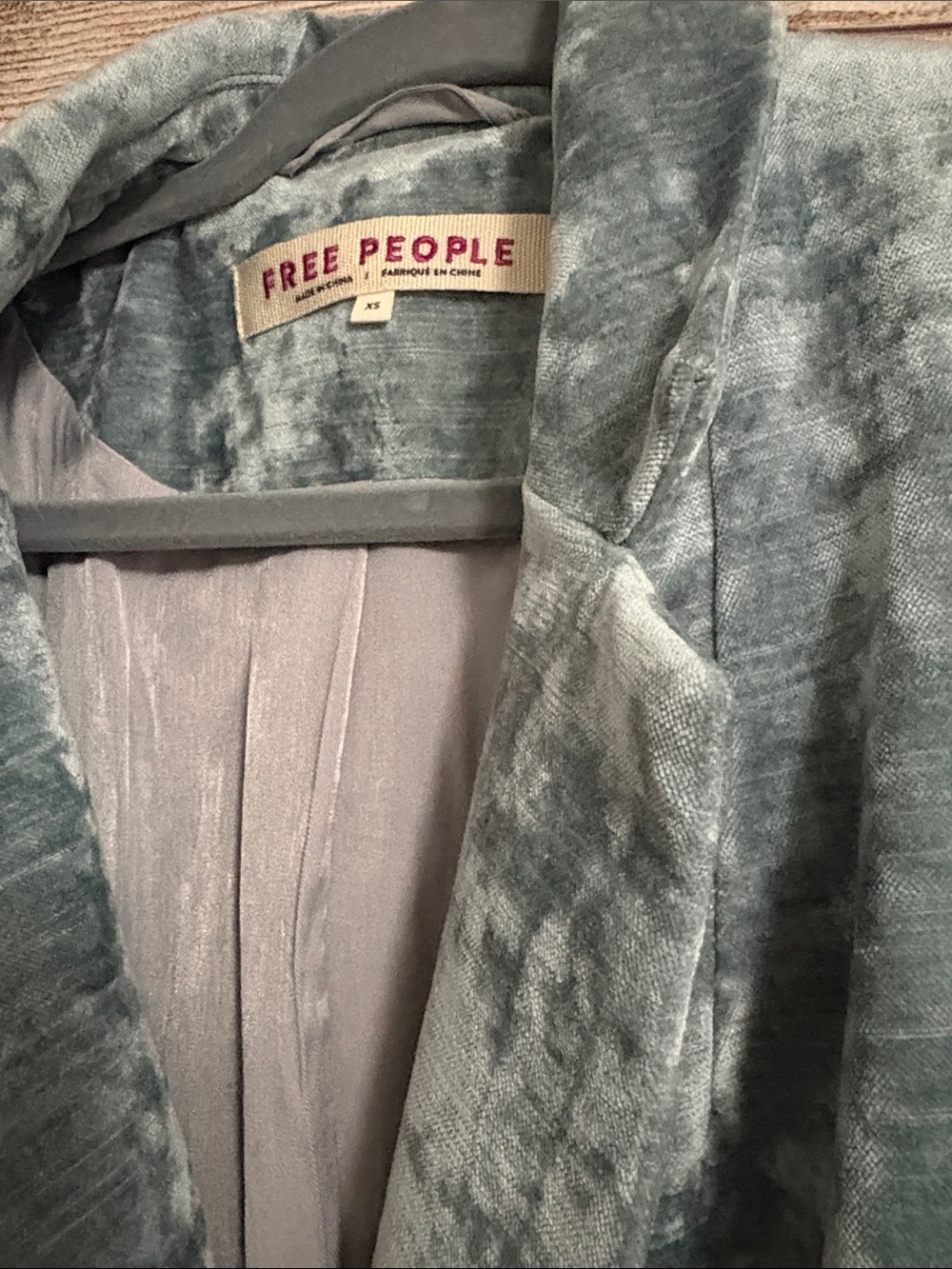 Free People Crushed Velvet Blazer in Washed Gray-Blue/Green - Picture 2 of 9